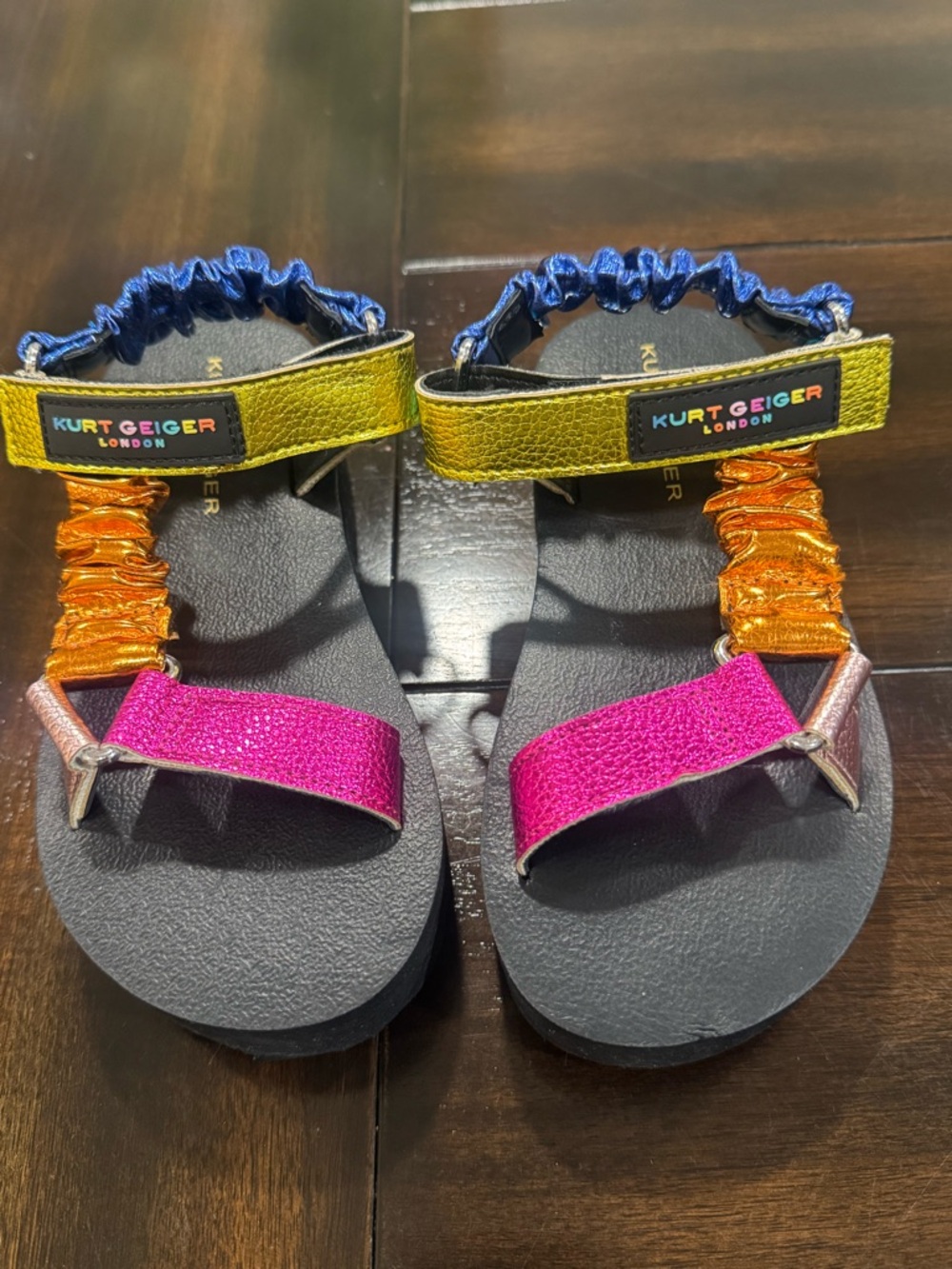 NWOT Kurt Geiger Kids Multicolor Glitter Strap Sandals - Pink/Gold/Blue/Orange